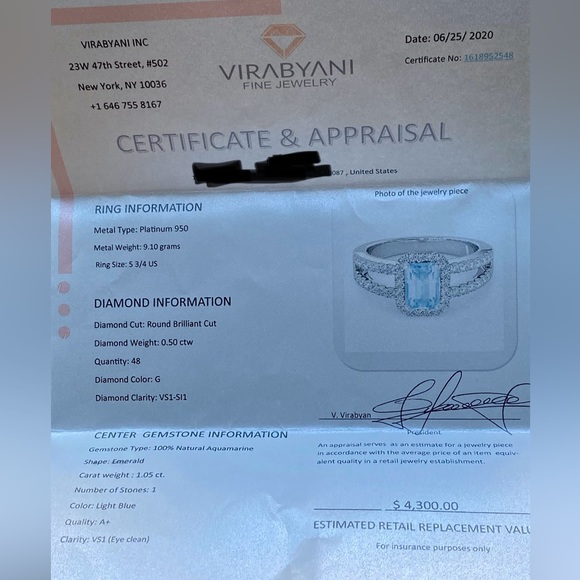 Platinum Diamond Aquamarine emerald cut ring size 7 - Picture 9 of 11